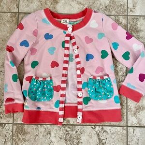 Wildflowers Pink Heart Sweater with Red Trim
